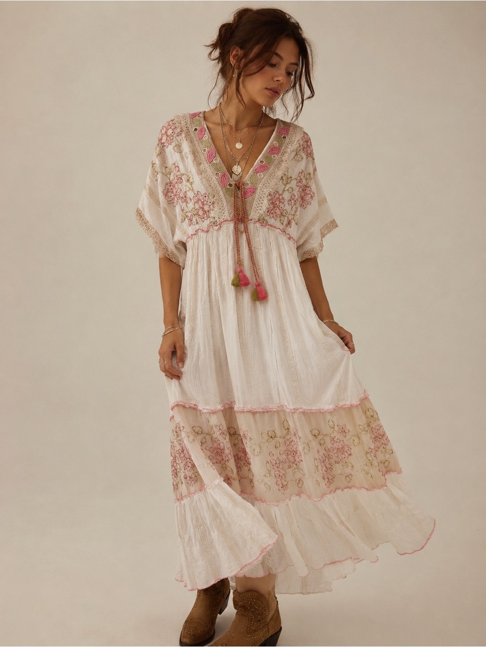 D28. From France 🇫🇷 Bohemian Beaded Embroidered Maxi Dress